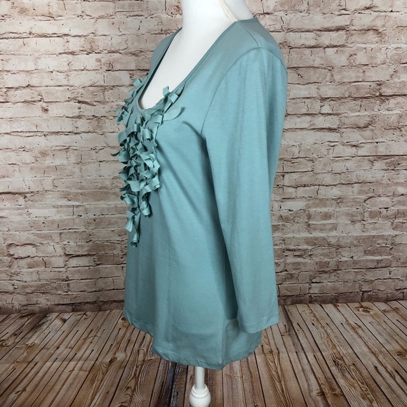 Spense Sz Lg Scoop Neck 3/4 Sleeve Curly Frill Top Blue NWT - Picture 6 of 8